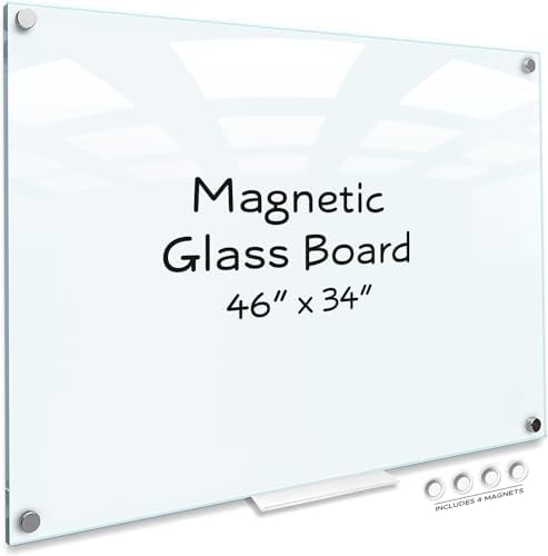 Frosted Glass Whiteboard 46 x 34 inch Frameless Wall Mount with Tray