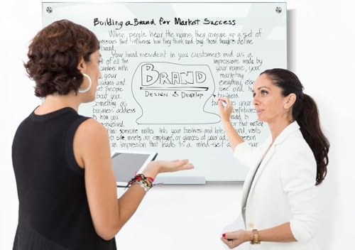 Frosted Glass Whiteboard 46 x 34 inch Frameless Wall Mount with Tray