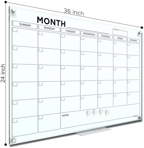 Magnetic 24”x36” Dry Erase Glass Whiteboard with Marker Tray