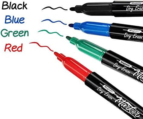 4 Magnetic Dry Erase Markers Fine Tip Assorted Colors with Eraser Cap