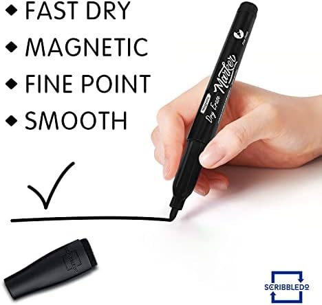 Magnetic Fine Tip Low Odor Black Dry Erase Markers, Eraser Cap (4 Pack)