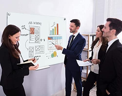 Frosted Glass Whiteboard 46 x 34 inch Frameless Wall Mount with Tray