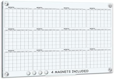 Yearly 24"x36" Glass Magnetic Whiteboard Calendar Planner