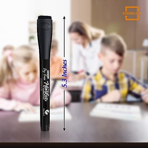 Dry Erase Markers Fine Tip Black with Eraser Cap (4 Pack)