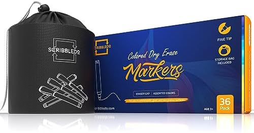 Magnetic Fine Tip Low Odor Black Dry Erase Markers, Eraser Cap (4 Pack)