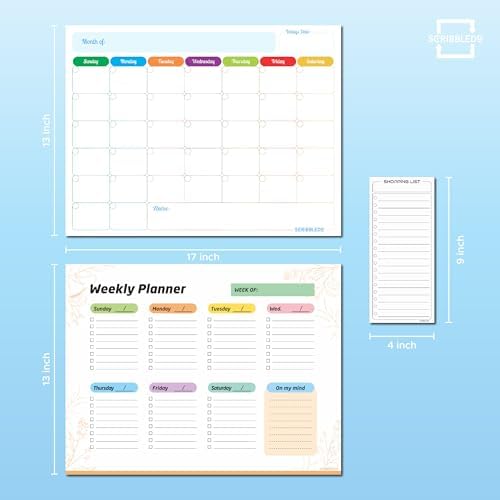Magnetic Dry Erase Refrigerator Calendar Planner (Pack of 3)