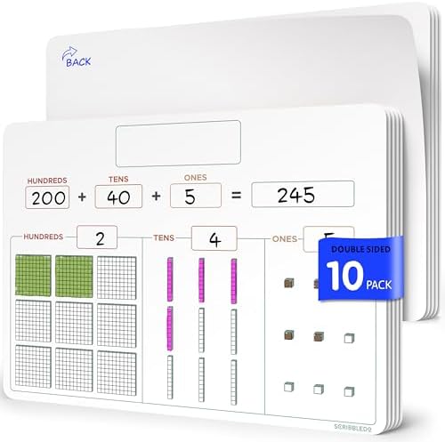 Base Ten Blocks 9”x12” Small White Board Dry Erase Sheets 10 Pack