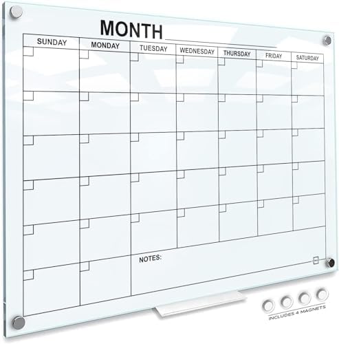 Magnetic Glass Whiteboard Monthly Planner 34”x46”