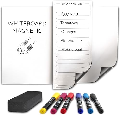 Magnetic Whiteboard for Fridge 8"x12" with 6 Dry Erase Markers