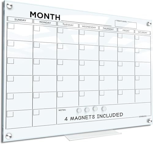 Magnetic 18"x24" Glass Whiteboard Calendar with Marker Tray