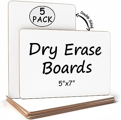 Mini White Boards 5" x7" Double Sided Dry Erase (5 Pack)