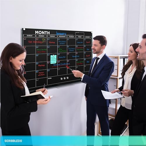 Black 24”x36” Magnetic Glass Whiteboard Undated Monthly Calendar Planner