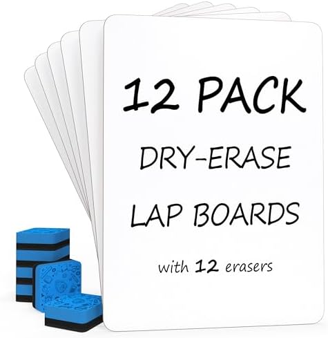 12 Pack 9x12 Inch Double Sided Mini Dry Erase Boards with Erasers