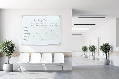 Frosted Glass Whiteboard 46 x 34 inch Frameless Wall Mount with Tray