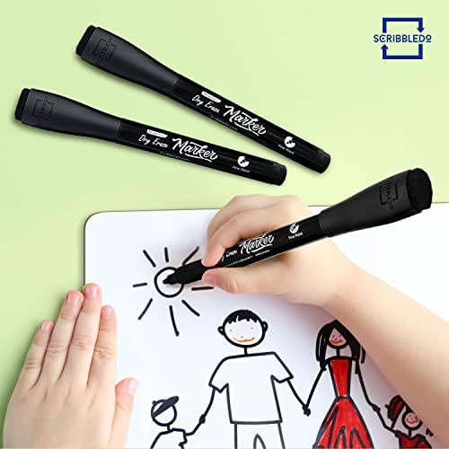 Dry Erase Markers Fine Tip Black with Eraser Cap (4 Pack)