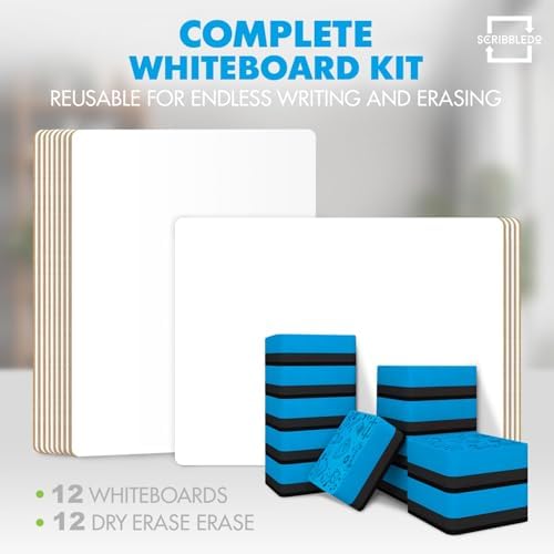 12 Pack 9x12 Inch Double Sided Mini Dry Erase Boards with Erasers