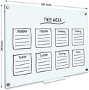 Frosted Glass Whiteboard 46 x 34 inch Frameless Wall Mount with Tray