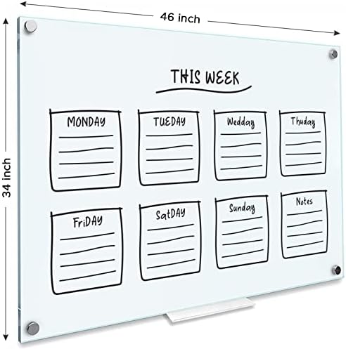 Frosted Glass Whiteboard 46 x 34 inch Frameless Wall Mount with Tray