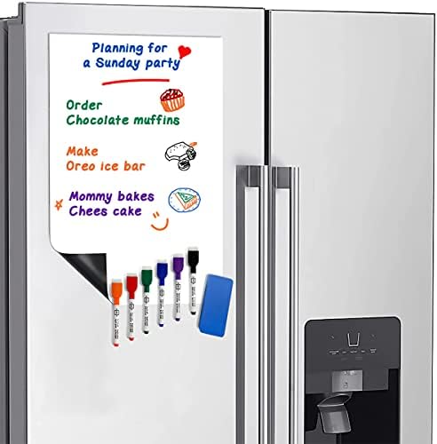 Magnetic Whiteboard for Fridge 8"x12" with 6 Dry Erase Markers