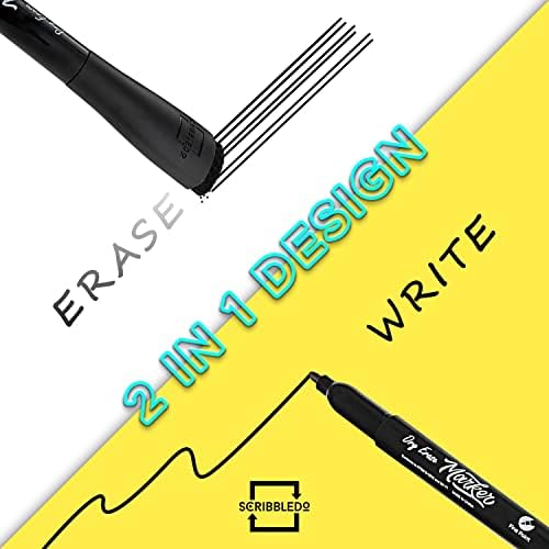 Dry Erase Markers Fine Tip Black with Eraser Cap (4 Pack)