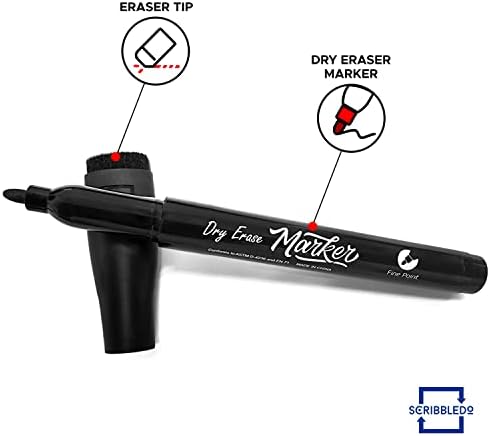 36 Pack Dry Erase Markers Black Fine Tip with Eraser Cap