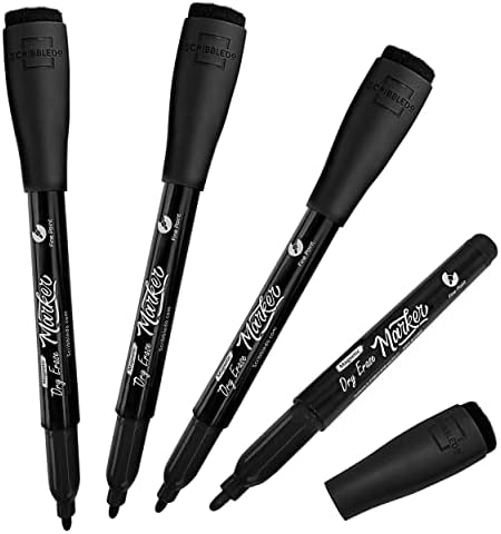 12 Pack Magnetic Dry Erase Markers Black Fine Tip with Eraser Cap