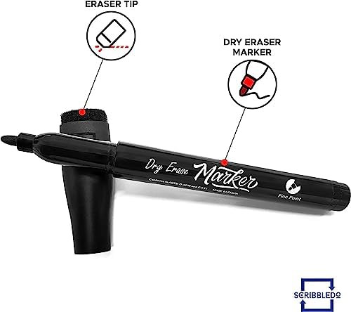 12 Pack Magnetic Dry Erase Markers Black Fine Tip with Eraser Cap