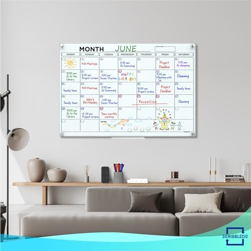 Magnetic 24”x36” Dry Erase Glass Whiteboard with Marker Tray