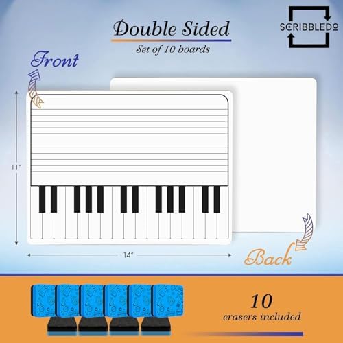 10 Pack 11x14 Double Sided Piano Keyboard Music Staff Whiteboards