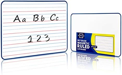 9x12" Double Sided Magnetic Whiteboard, Ruled & Blank, Blue Frame