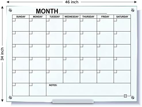 Magnetic Glass Whiteboard Monthly Planner 34”x46”