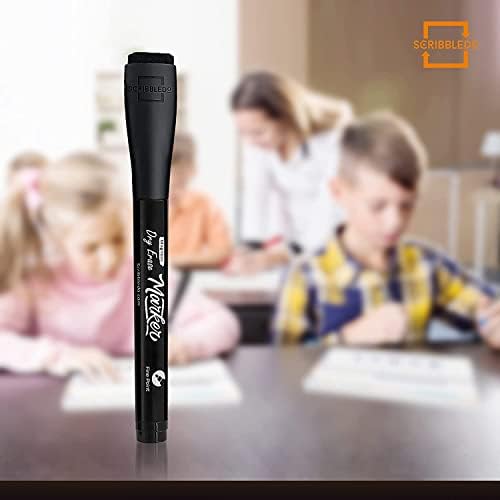 Magnetic Fine Tip Low Odor Black Dry Erase Markers, Eraser Cap (4 Pack)
