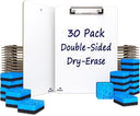 Double Sided Dry Erase Clipboards 9"x12" with 30 Erasers (30 Pack)
