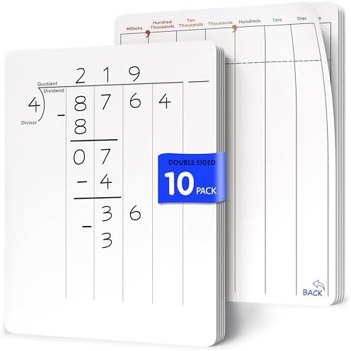 Division & Place Value 9”x12” Dry Erase Sheets (10 Pack)
