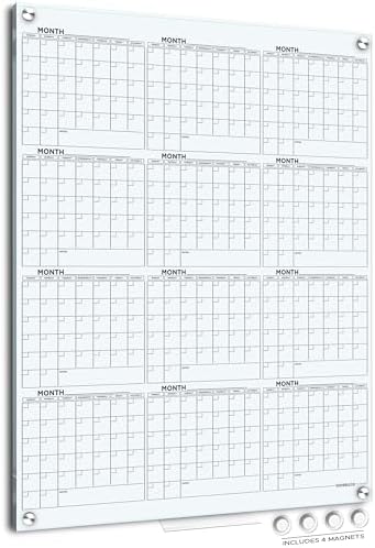 Magnetic 34”x46” Glass Whiteboard Yearly Dry Erase Calendar Planner