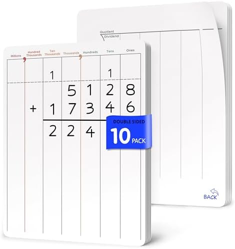 Division & Place Value 9”x12” Dry Erase Sheets (10 Pack)