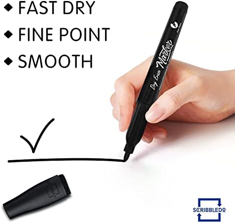 Dry Erase Markers Fine Tip Black with Eraser Cap (4 Pack)