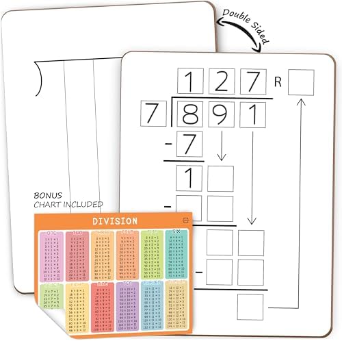 Dry Erase Multiplication Division Board 9x12 Double Sided 2x1 & 2x2 Digit