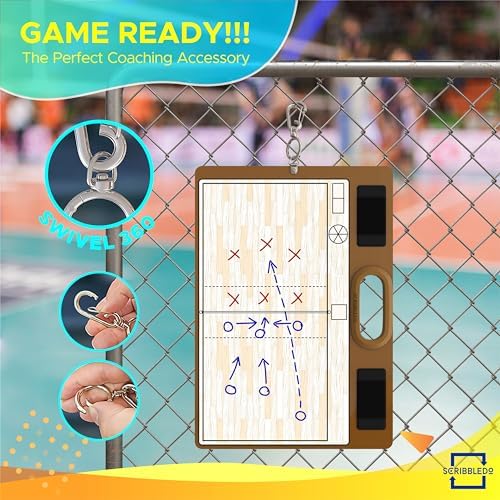 Dry Erase Volleyball Coaching Board 15x10.5” with Rotation Wheel, 2 Markers