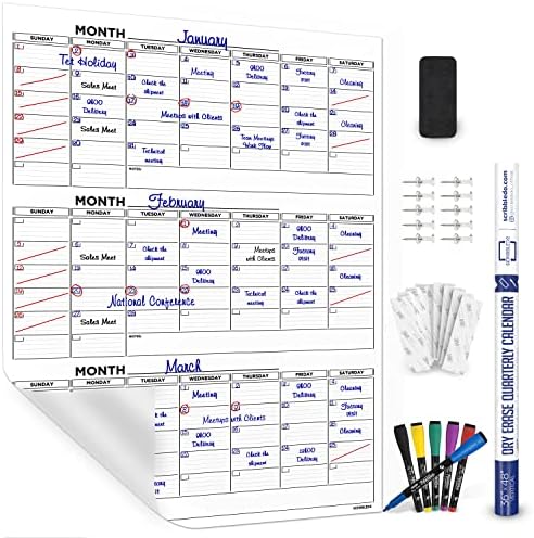 Large 36"x48" Quarterly Dry Erase Wall Calendar