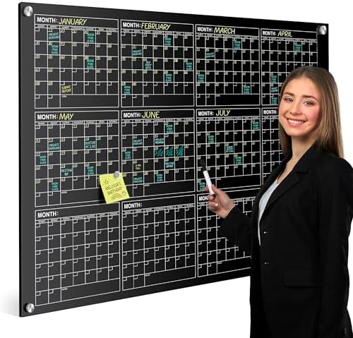 Magnetic 34”x46” Glass Whiteboard Yearly Dry Erase Calendar Planner