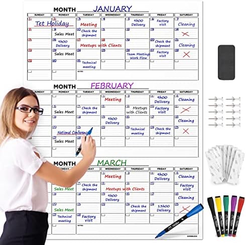 Large 36"x48" Quarterly Dry Erase Wall Calendar