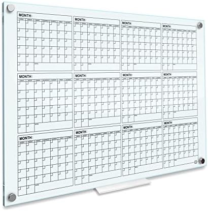 Magnetic 34”x46” Glass Whiteboard Yearly Dry Erase Calendar Planner