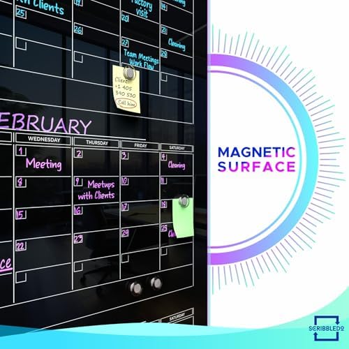 Black Glass Whiteboard Quarterly Planner 34x46" with Marker Tray