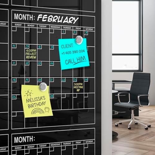 Magnetic 34”x46” Glass Whiteboard Yearly Dry Erase Calendar Planner