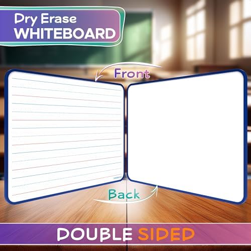 9x12" Double Sided Magnetic Whiteboard, Ruled & Blank, Blue Frame