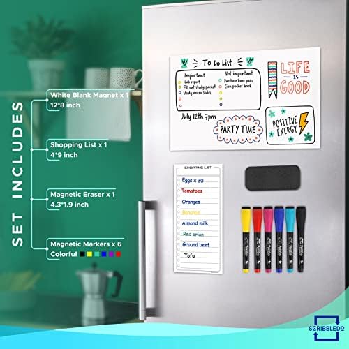 Magnetic Whiteboard for Fridge 8"x12" with 6 Dry Erase Markers