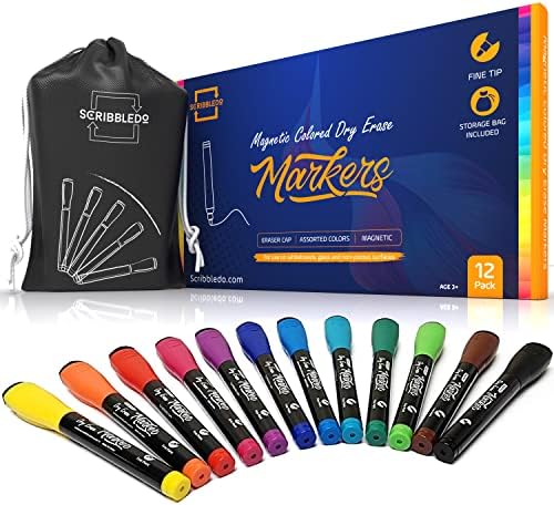 4 Magnetic Dry Erase Markers Fine Tip Assorted Colors with Eraser Cap