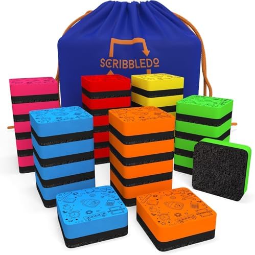 30 Pack Magnetic Whiteboard Erasers Assorted Colors Small