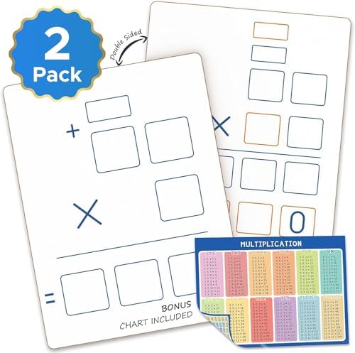 Dry Erase Multiplication Board, 2x1 & 2x2, Double Sided 9"x12" (2 Pack)